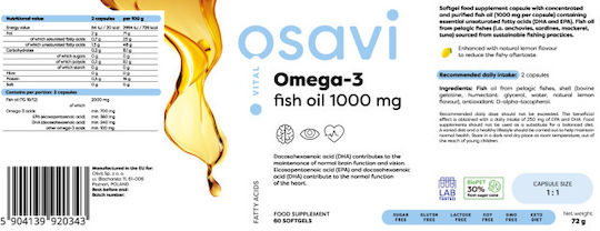 Osavi Omega 3 Fish Oil 1000mg 60 softgels Lemon