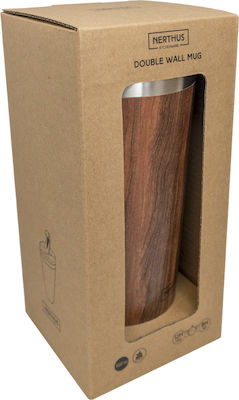 Nerthus Glass Thermos Stainless Steel Wood 500ml with Mouthpiece