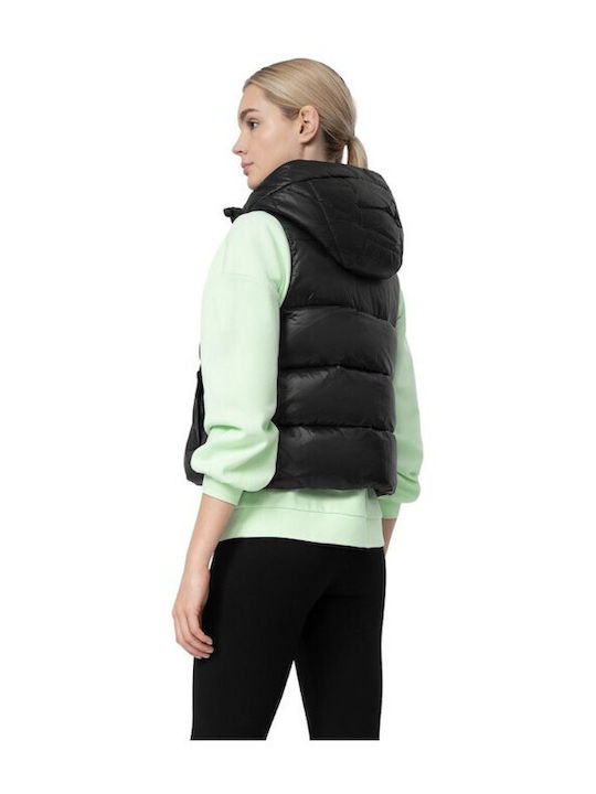 4F Women's Short Puffer Jacket for Winter with Hood Black