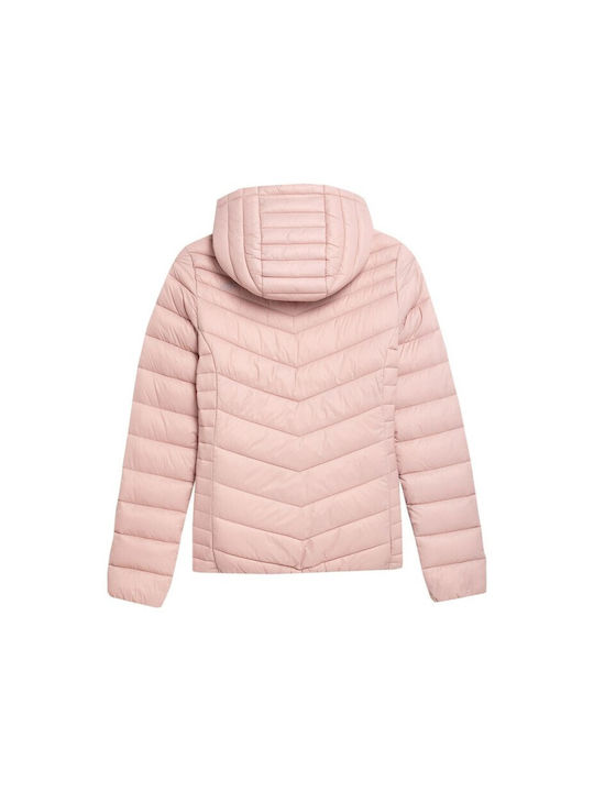 4F Women's Short Puffer Jacket for Winter with Hood Pink