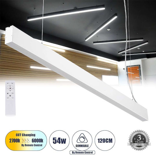 GloboStar Felix Commercial Linear LED Ceiling Light 54W Warm White IP20 Dimmable L120xD3.5xH7cm