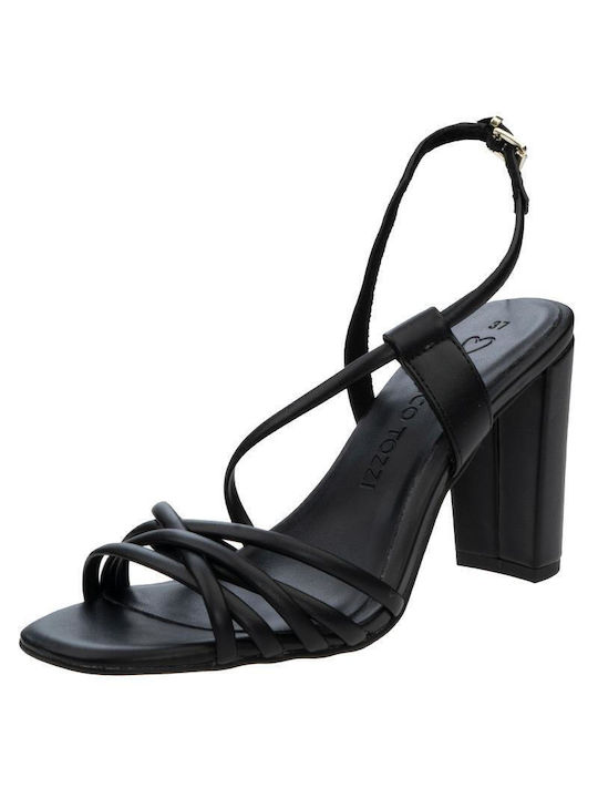 Marco Tozzi Leather Women's Sandals Black with Chunky High Heel