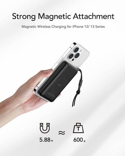 Veger MagOn Magnetic Wireless MagSafe Power Bank 10000mAh 22.5W with USB-A Port and USB-C Port Power Delivery / Quick Charge 3.0 White
