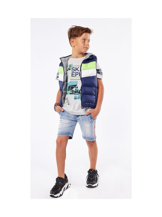 Hashtag Boys Quilted Coat Blue Sleeveless with Ηood