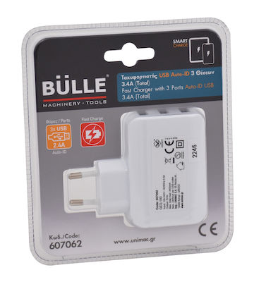 Bulle Ladegerät ohne Kabel mit 3 USB-A Anschlüsse Weißs (607062)