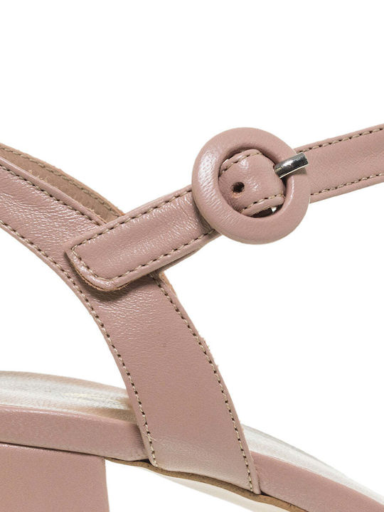 Mourtzi Platform Leather Women's Sandals with Ankle Strap Pink with Chunky Medium Heel