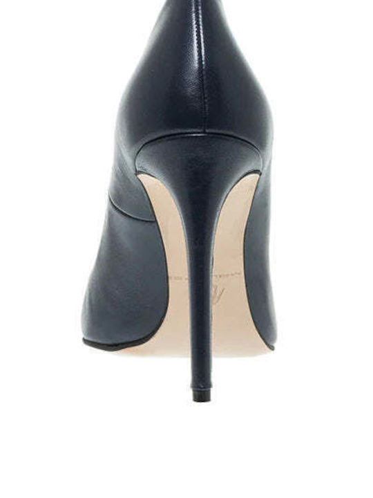 Leather Pointed Toe Stiletto Navy Blue High Heels