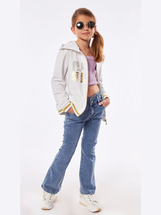 Εβίτα Girls Hooded Sweatshirt with Zipper Ecru