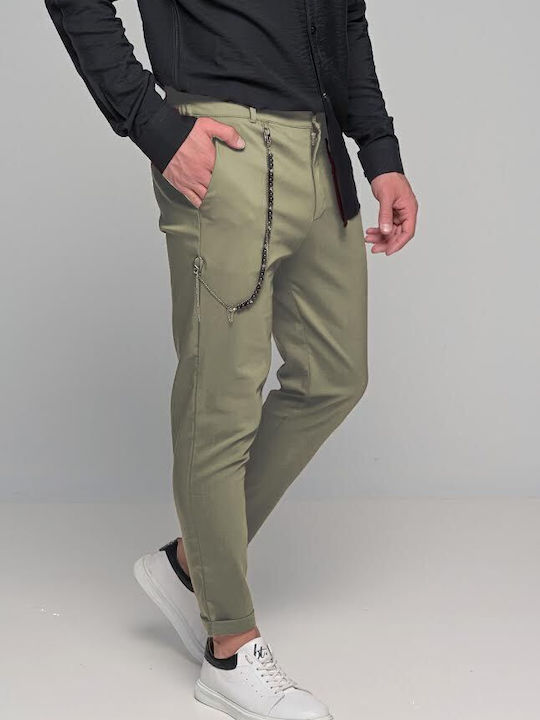 0398 Trousers Chino Elastic in Regular Fit Grey olive oil