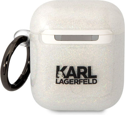 Karl Lagerfeld Karl And Choupette 3D Glitter Case Silicone with Hook in Transparent color for Apple AirPods 1 / AirPods 2