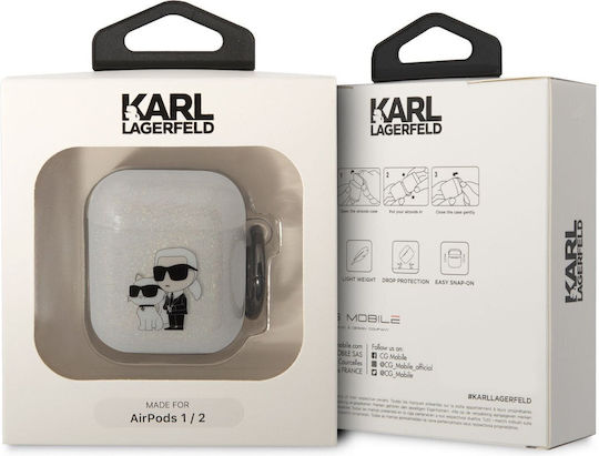 Karl Lagerfeld Karl And Choupette 3D Glitter Θήκη Σιλικόνης με Γάντζο σε Διάφανο χρώμα για Apple AirPods