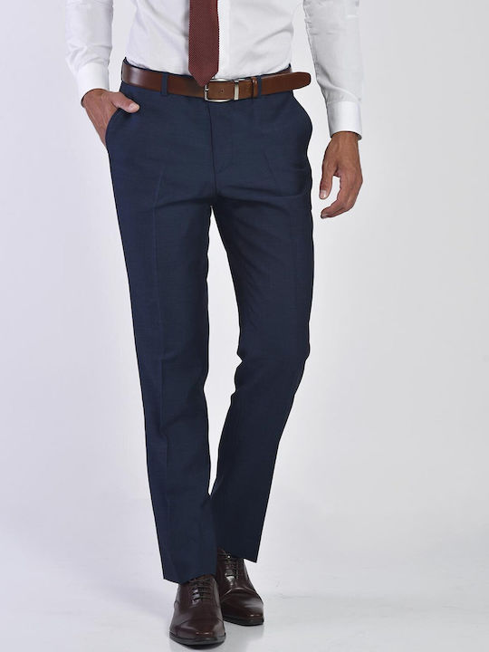 Slim fit Mauro Boano Blue Wool Small Pattern All Day, Business Trousers