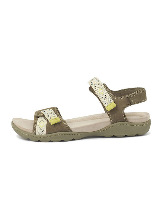Clarks Leather Women's Flat Sandals Anatomic Olive