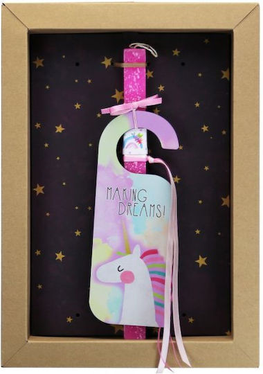 Easter Candle Round with Box Unicorn Pink