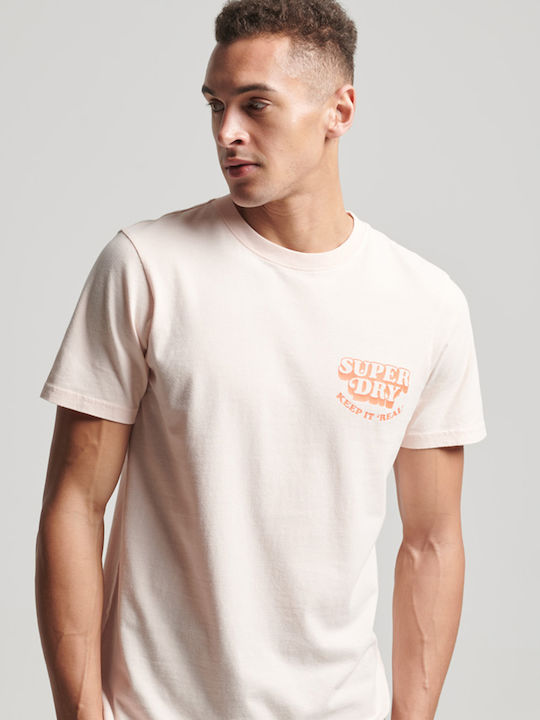 Superdry Vintage Cooper T-shirt Bărbătesc cu Mânecă Scurtă Pink Clay