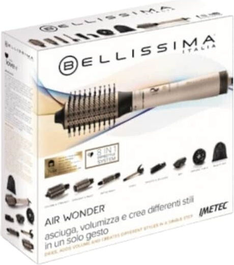 Bellissima Air Wonder 8in1 Ceramic Electric Brush with Air for Straightening and Curls 1000W White