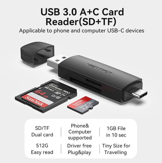 Vention Card Reader USB 3.0 Type-C για SD/microSD