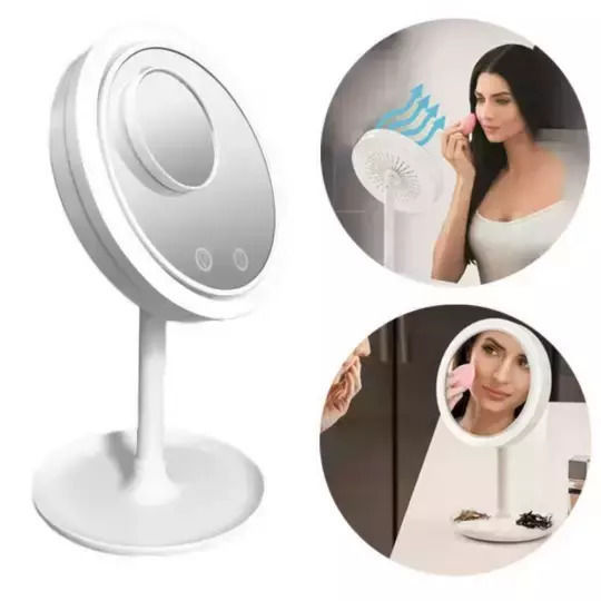 Makeup Mirror Tabletop with Light and Fan White