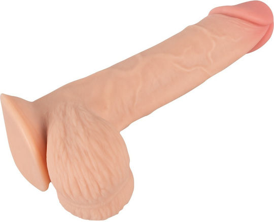 Nature Skin Movable Skin Glass Dildo with Balls and Suction Cup Flesh 19cm
