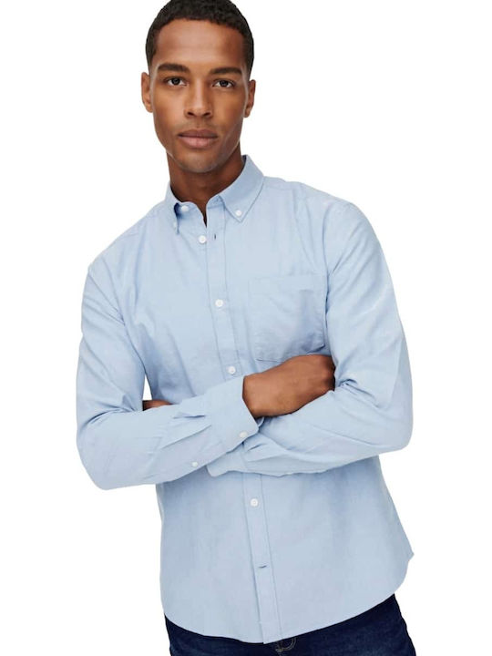 Μακρυμάνικo Πουκάμισο σε Στενή Γραμμή Cashmere Blue