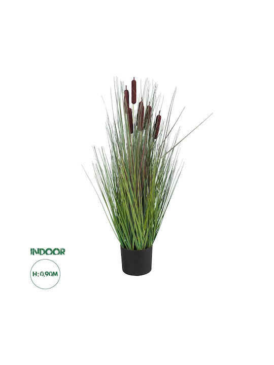 Plantă Artificială în Ghiveci Iarbă de Typha Green 90cm GloboStar