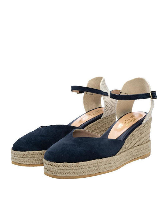Women's Leather Platform Espadrilles Navy Blue