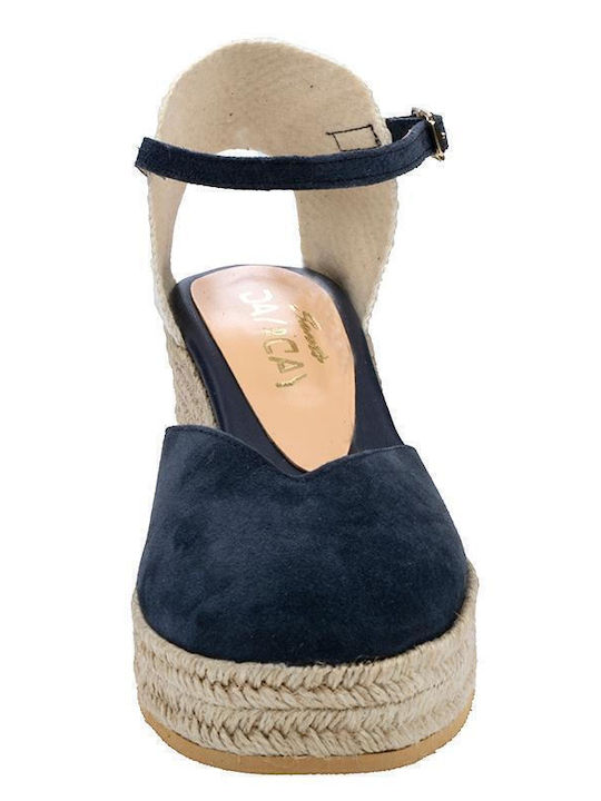 Women's Leather Platform Espadrilles Navy Blue
