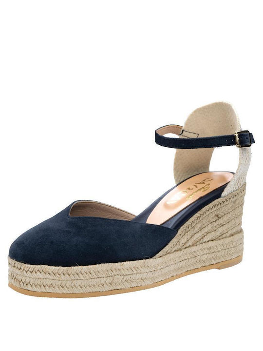 Sante Women's Leather Platform Espadrilles Navy Blue