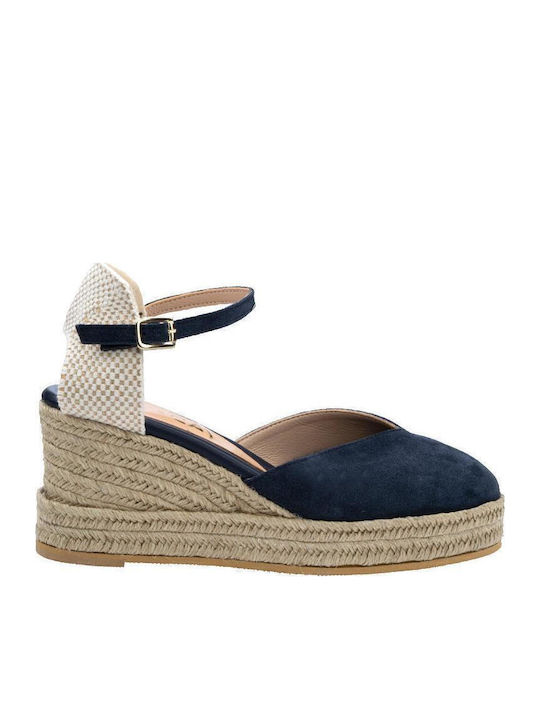 Women's Leather Platform Espadrilles Navy Blue