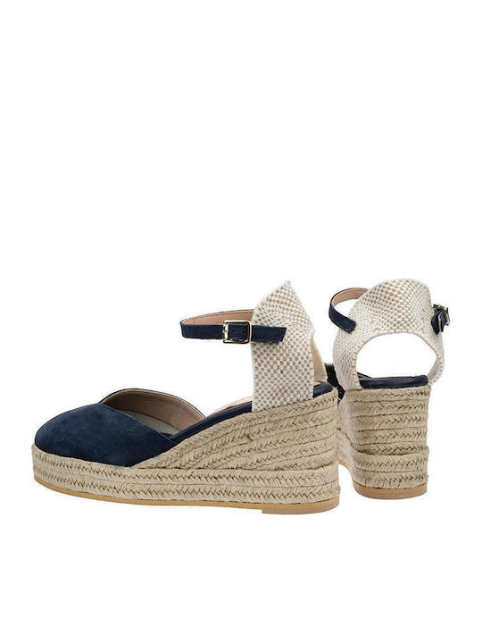 Women's Leather Platform Espadrilles Navy Blue