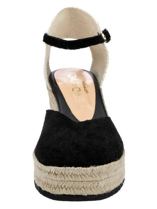 Women's Leather Platform Espadrilles Black