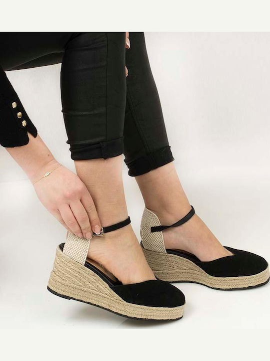 Women's Leather Platform Espadrilles Black