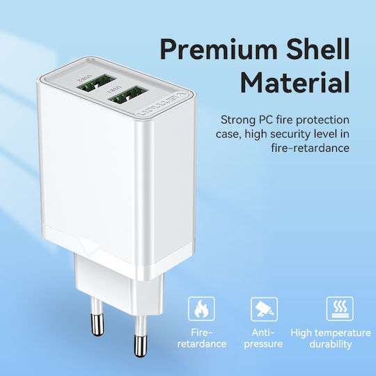 Vention Φορτιστής Χωρίς Καλώδιο με 2 Θύρες USB-A 18W Quick Charge 3.0 Λευκός (FBAW0-EU)