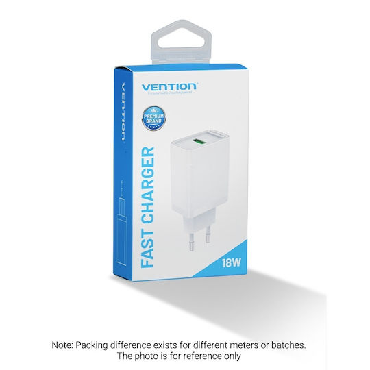 Vention Φορτιστής Χωρίς Καλώδιο με Θύρα USB-A 18W Quick Charge 3.0 Λευκός (FABW0-EU)