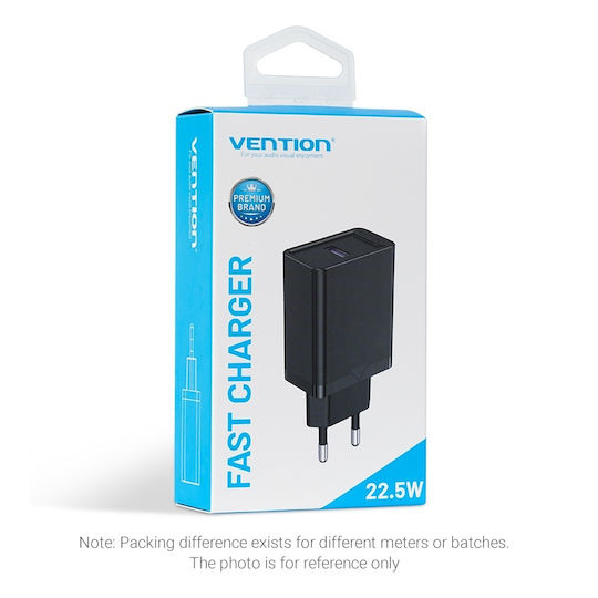 Vention Charger Without Cable with USB-A Port 22.5W Quick Charge 3.0 Blacks (FACB0-EU)