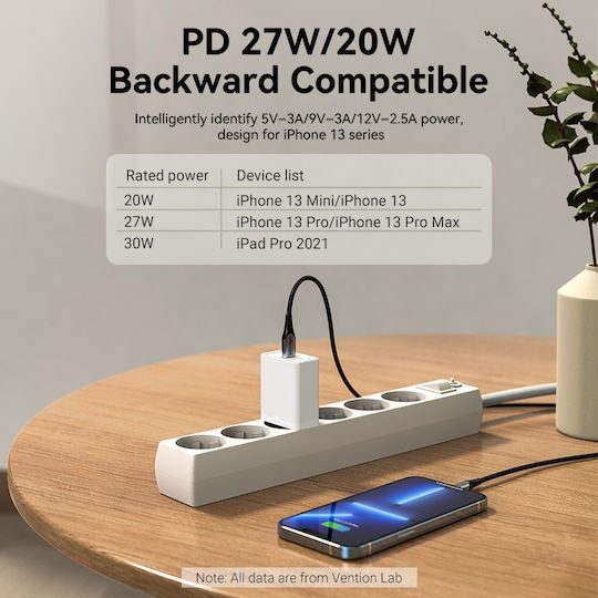 Vention Charger Without Cable with USB-C Port 30W Power Delivery Whites (FAIW0-EU)