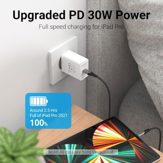 Vention Charger Without Cable with USB-C Port 30W Power Delivery Whites (FAIW0-EU)