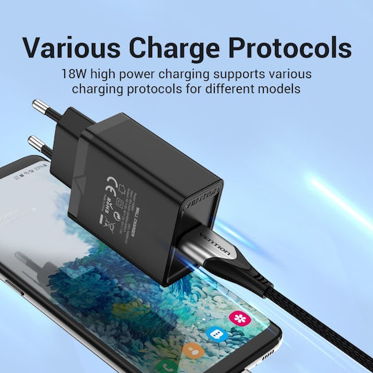 Vention Charger Without Cable with USB-A Port 18W Quick Charge 3.0 Blacks (FABB0-EU)