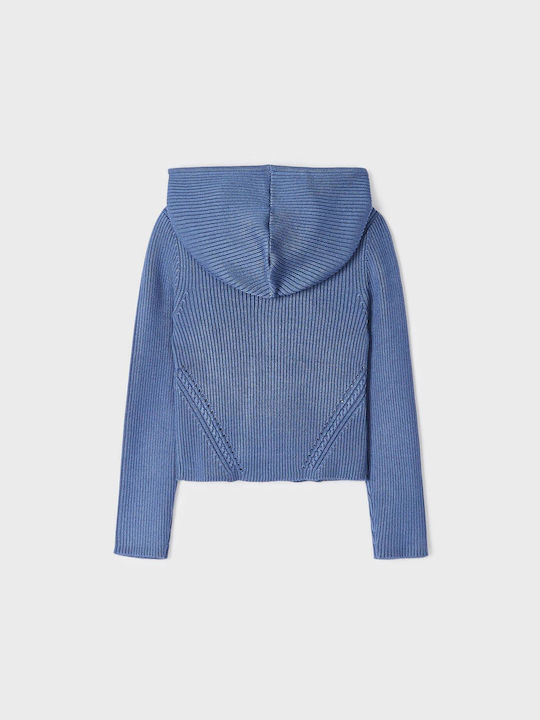 Mayoral Girls Knitted Hooded Cardigan with Zipper Blue