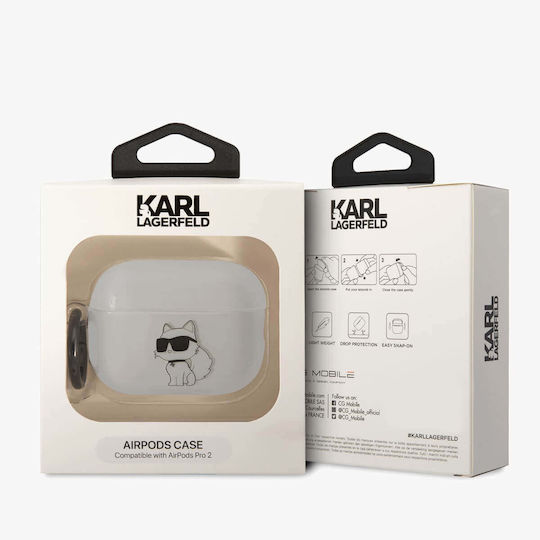 Karl Lagerfeld Choupette 3D Θήκη Σιλικόνης με Γάντζο σε Διάφανο χρώμα για Apple AirPods Pro