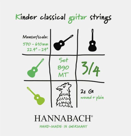 Hannabach 890 Classical Single Strings for Classical Guitar 6 Pieces 3/4