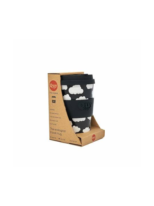 QuyCup Cană Bambus cu Capac Neagră 400ml