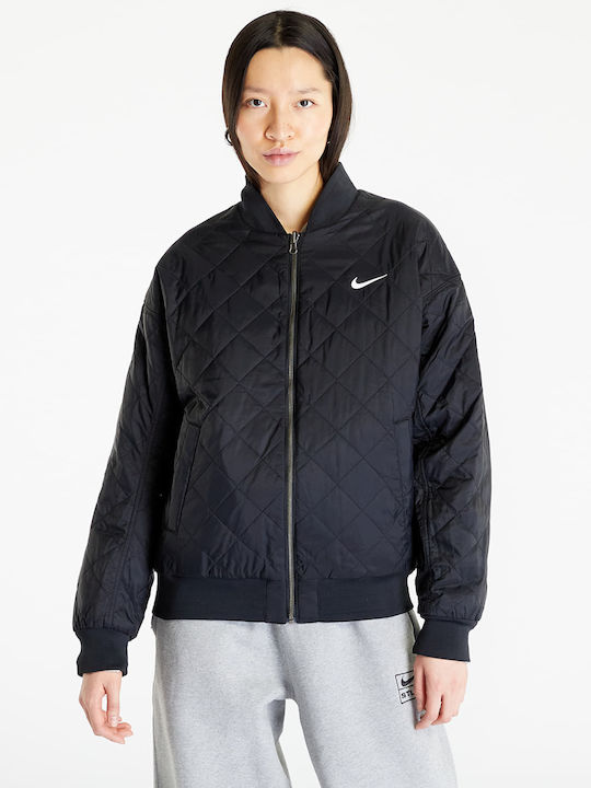 Sportswear Κοντό Γυναικείο Bomber Jacket Διπλής Όψης Μαύρο