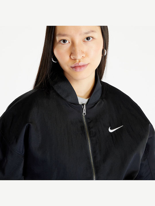 Sportswear Κοντό Γυναικείο Bomber Jacket Διπλής Όψης Μαύρο