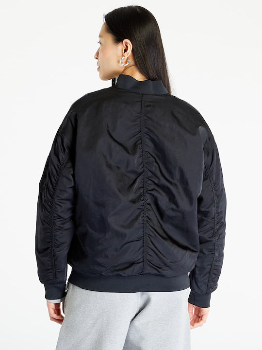 Sportswear Κοντό Γυναικείο Bomber Jacket Διπλής Όψης Μαύρο