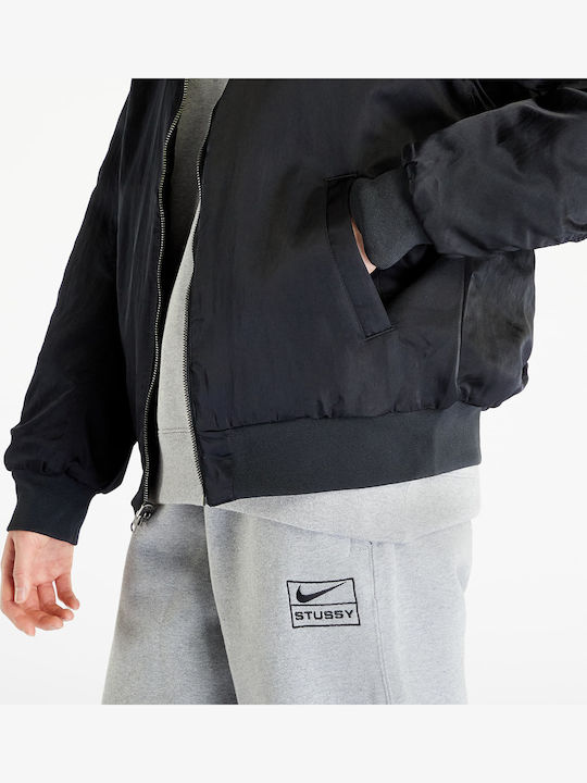 Sportswear Κοντό Γυναικείο Bomber Jacket Διπλής Όψης Μαύρο