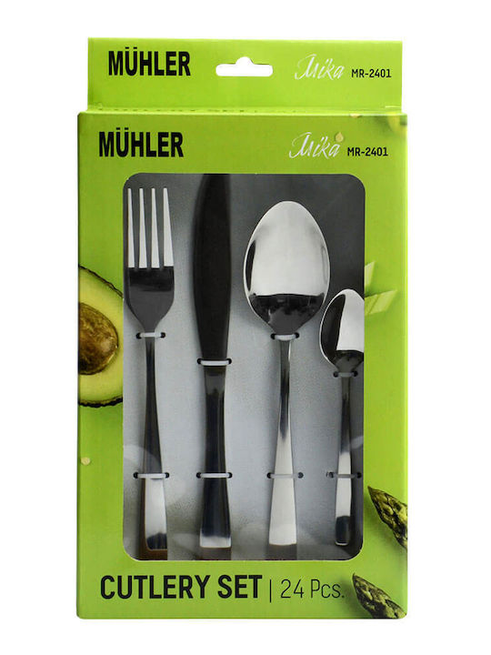 Muhler 24-Piece Stainless Steel 18/10 Silver Cutlery Set