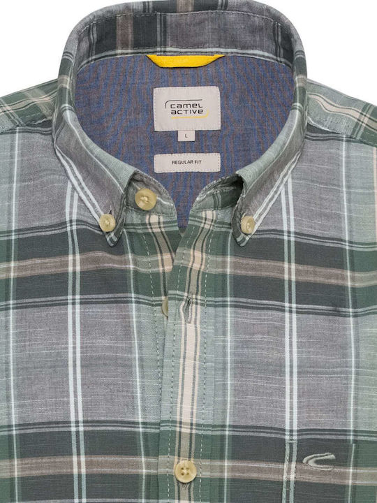 Short-sleeved Cotton Shirt Checked Brown