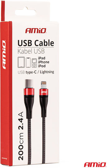 AMiO UC-19 Плетена USB-C към Lightning кабел Черен 2м (02931)
