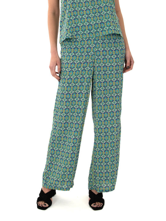 Only Women's Fabric Trousers with Elastic in Palazzo Fit Blue